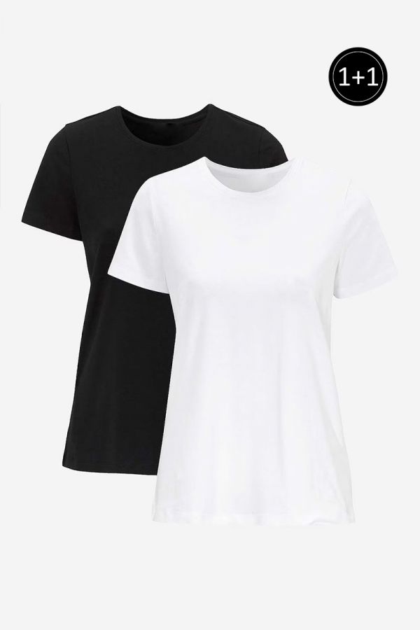 Κοντομάνικη βαμβακερή μπλούζα σε μαύρο/άσπρο χρώμα (1+1)