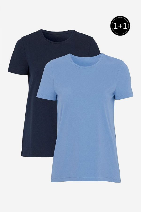 Κοντομάνικη βαμβακερή μπλούζα σε μπλε χρώμα (1+1) 1xl 2xl 3xl 4xl 5xl
