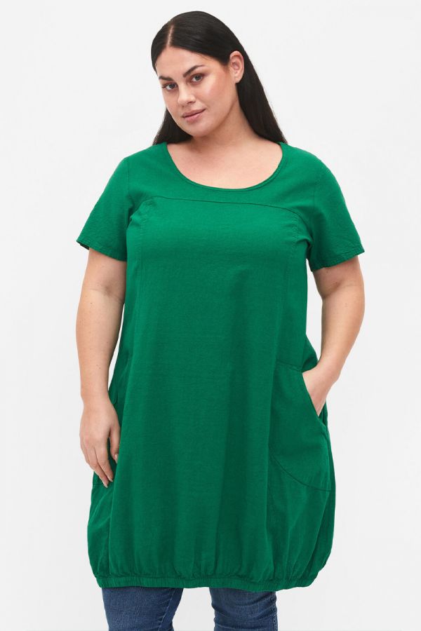 Κοντομάνικο φόρεμα balloon με τσέπες σε πράσινο χρώμα