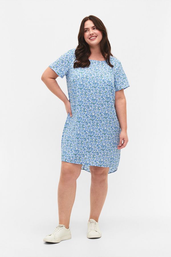 Κοντομάνικο φόρεμα με print σε γαλάζιο χρώμα 1xl 2xl 3lx 4xl 5xl 