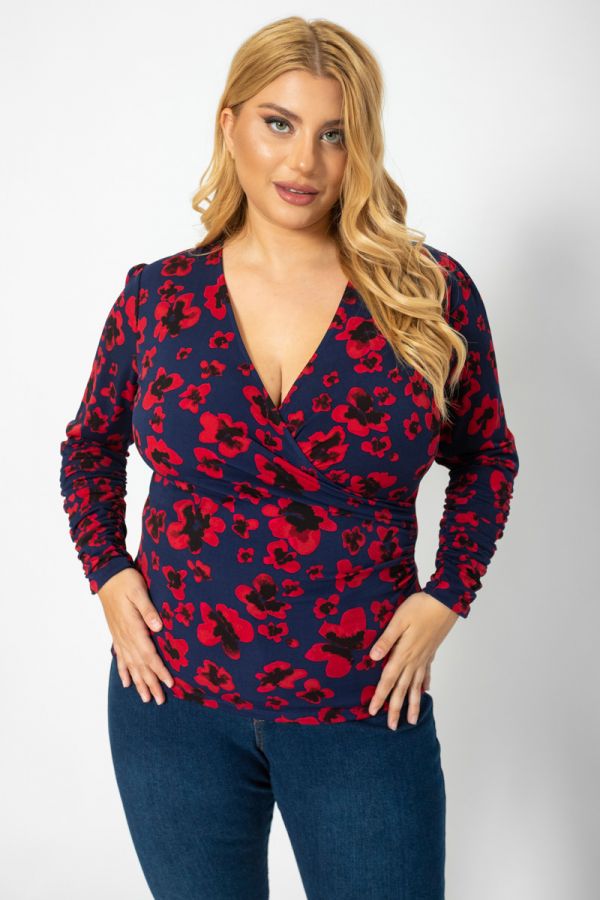 Κρουαζέ floral μπλούζα σε μπλε/κόκκινο χρώμα