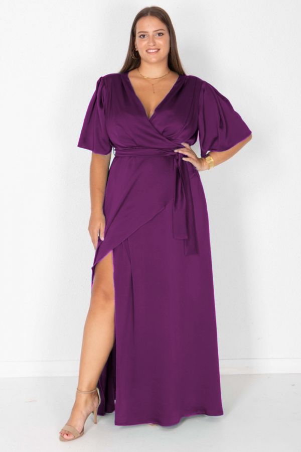 Κρουαζέ φόρεμα με ζώνη σε μωβ χρώμα