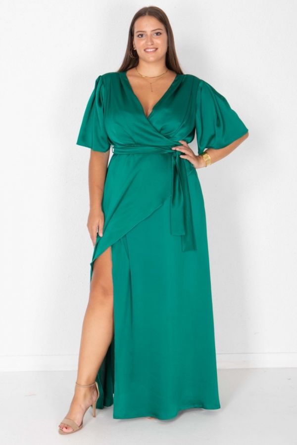 Κρουαζέ φόρεμα με ζώνη σε πράσινο χρώμα