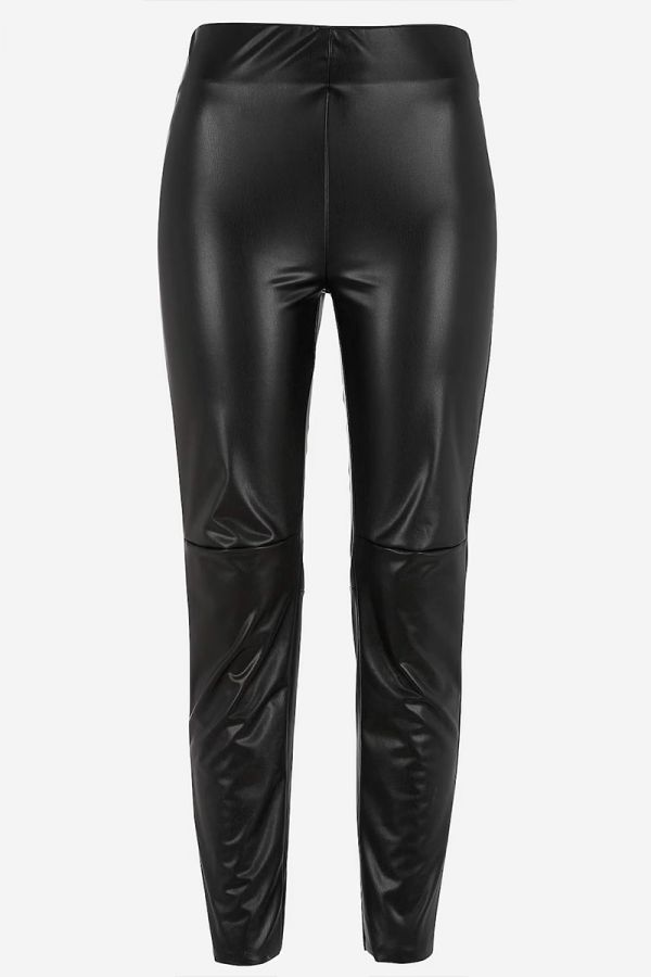Leather-like ελαστικό παντελόνι σε μαύρο χρώμα