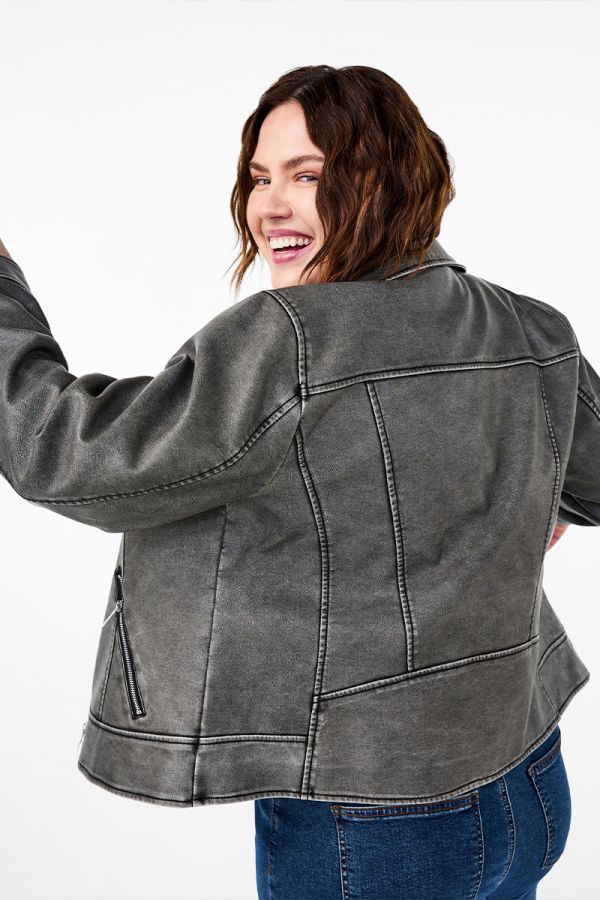 Leather-like jacket σε γκρι χρώμα
