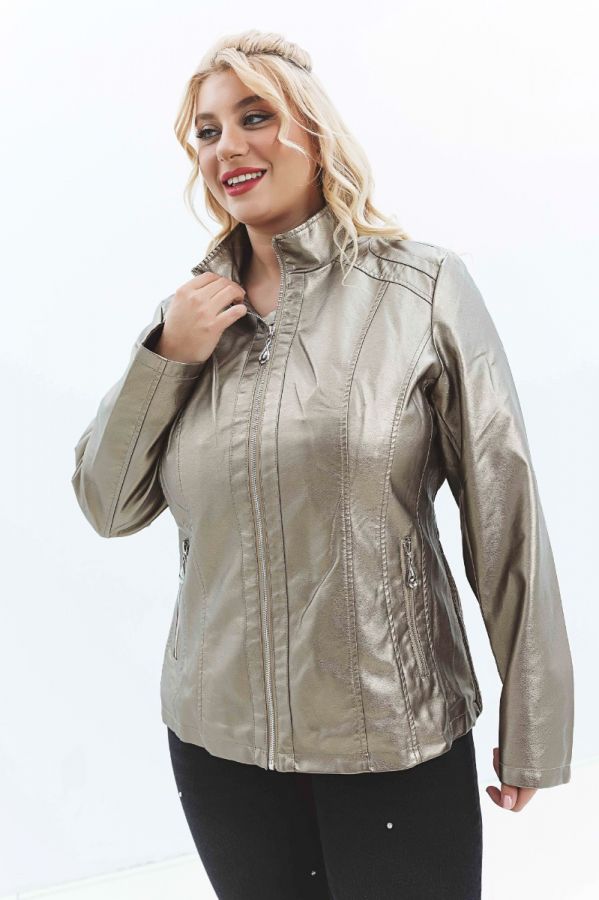 Leather-like μπουφάν σε χρυσό χρώμα