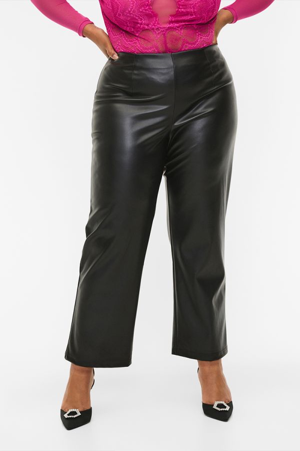 Leather-like παντελόνι με φερμουάρ σε μαύρο χρώμα