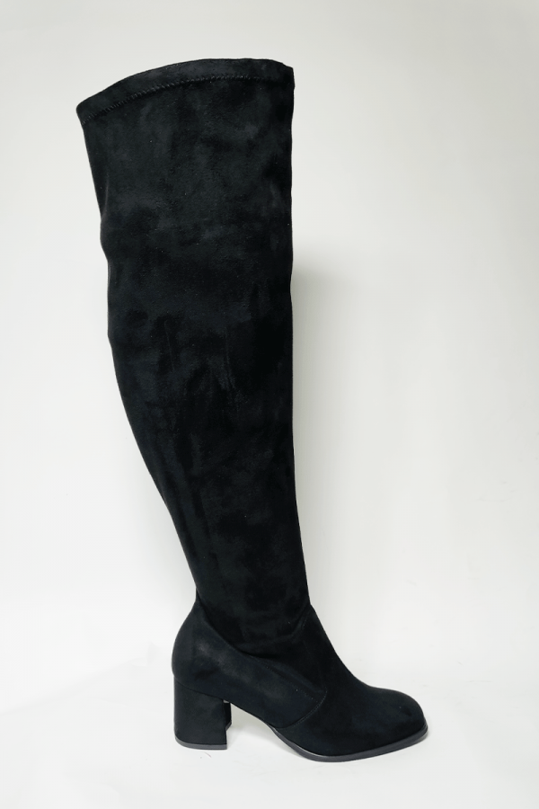 Leather-like σουεντίνη μπότα over the knee με φαρδιά γάμπα σε μαύρο χρώμα  1xl,2xl,3xl,4xl,5xl