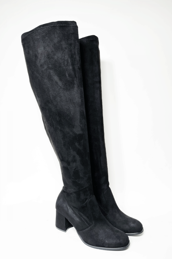 Leather-like σουεντίνη μπότα over the knee με φαρδιά γάμπα σε μαύρο χρώμα  1xl,2xl,3xl,4xl,5xl