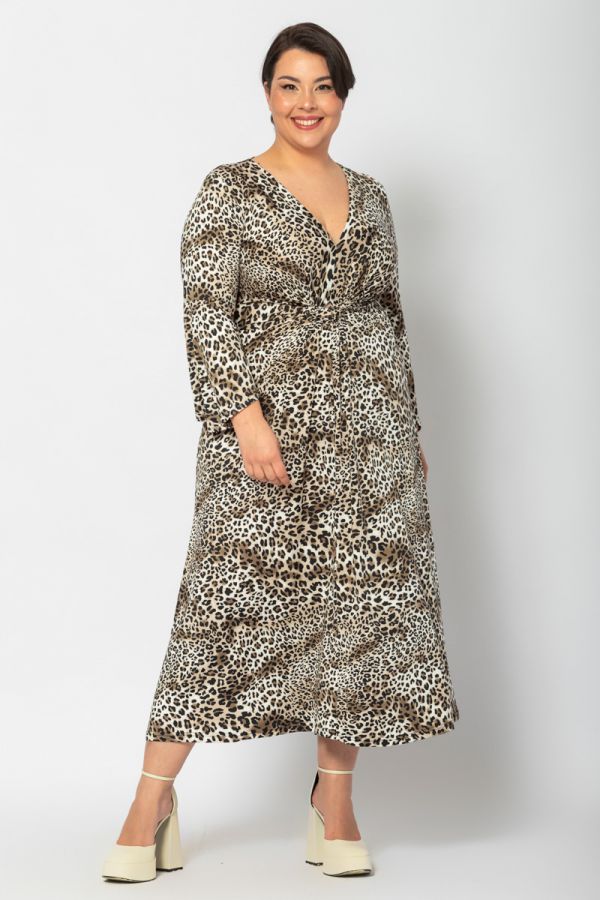 Leopard maxi φόρεμα με κόμπο στο στήθος 1xl 2xl 3xl 4xl 5xl 