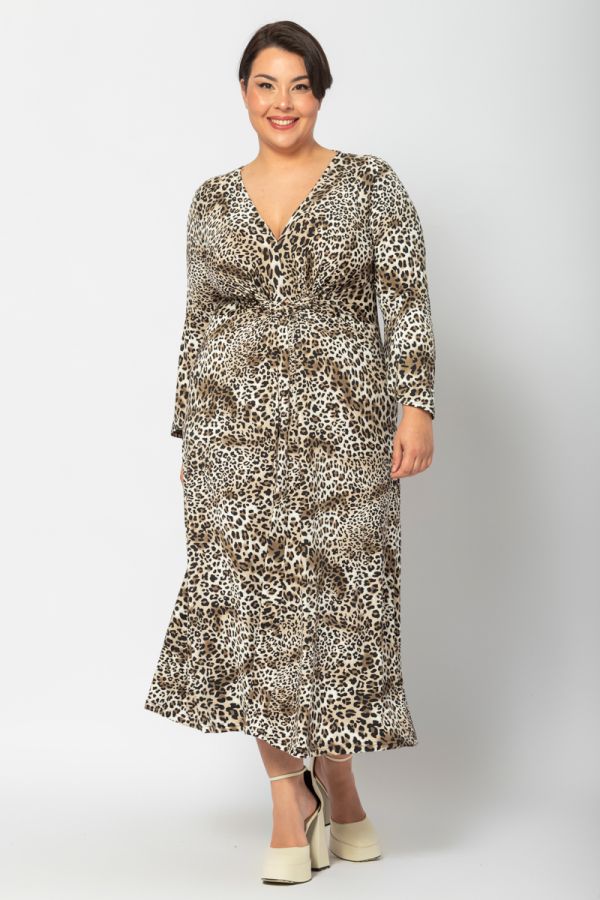 Leopard maxi φόρεμα με κόμπο στο στήθος 1xl 2xl 3xl 4xl 5xl 