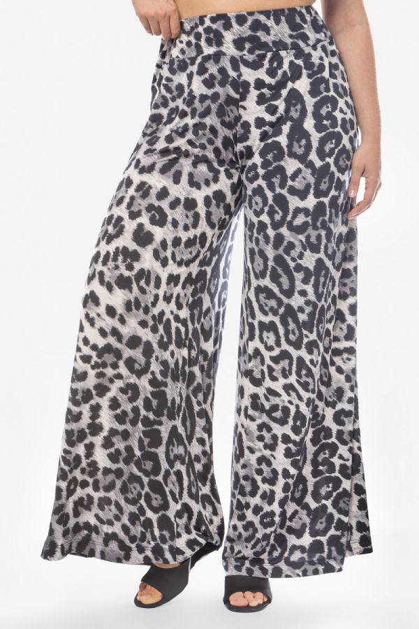 Light leopard παντελόνα φαρδιά σε γκρι/μαύρο χρώμα