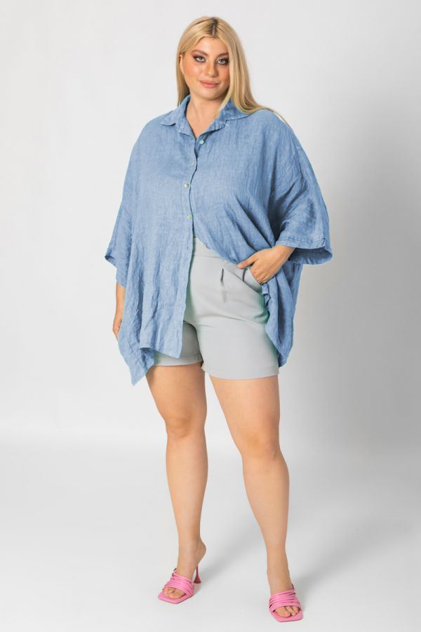 Λινή oversized πουκαμίσα σε γαλάζιο χρώμα
