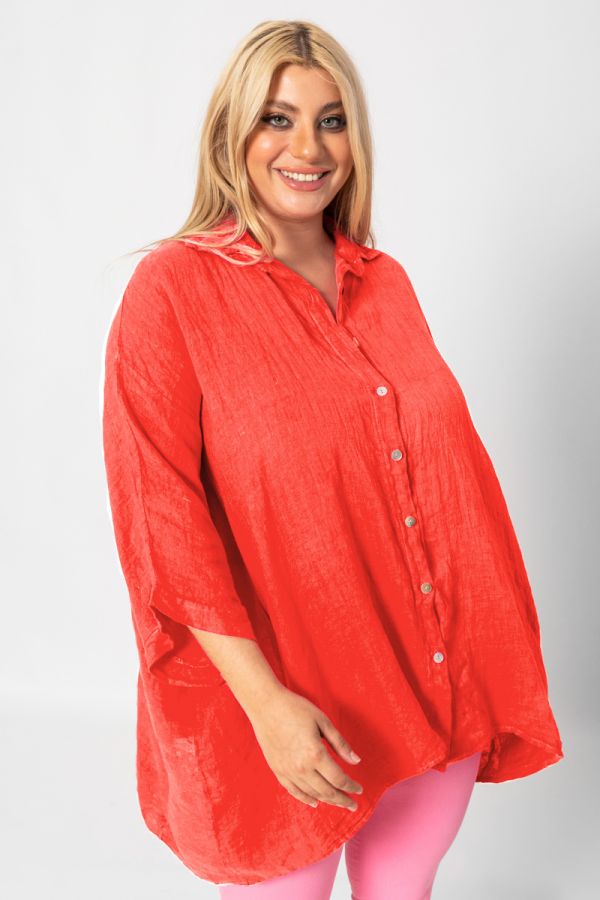 Λινή oversized πουκαμίσα σε κόκκινο χρώμα