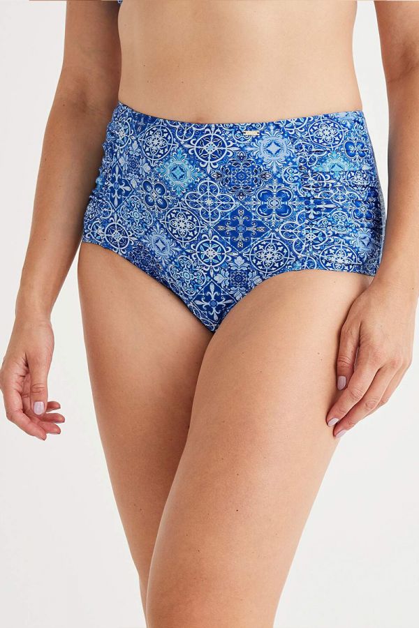 Ψηλόμεσο bikini-slip με print σε μπλε χρώμα