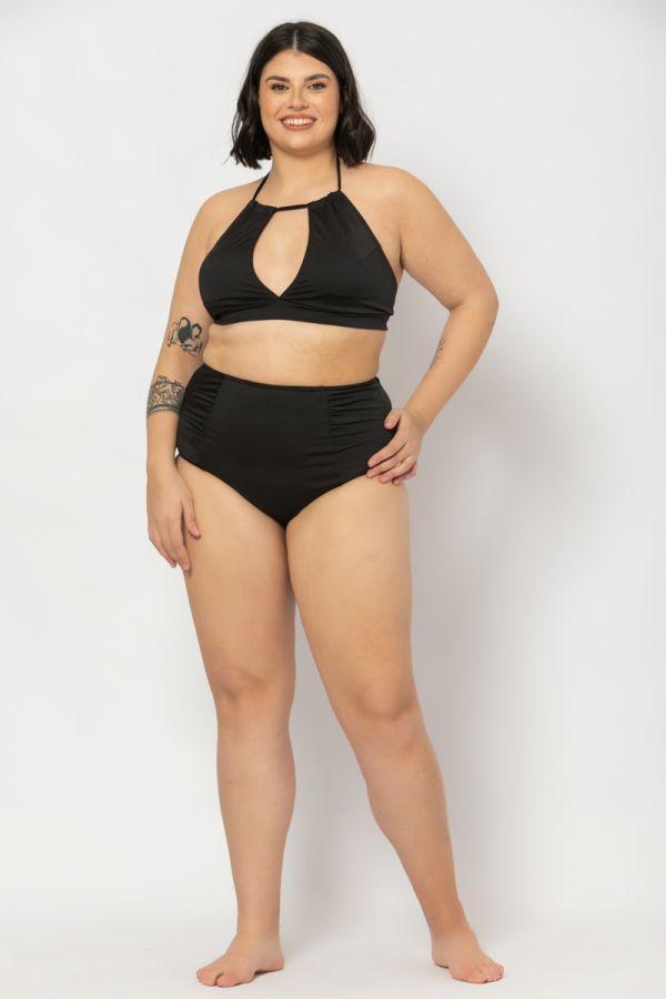 Ψηλόμεσο bikini-slip με σούρες σε μαύρο χρώμα 1xl 2xl 3xl 4xl 5xl 