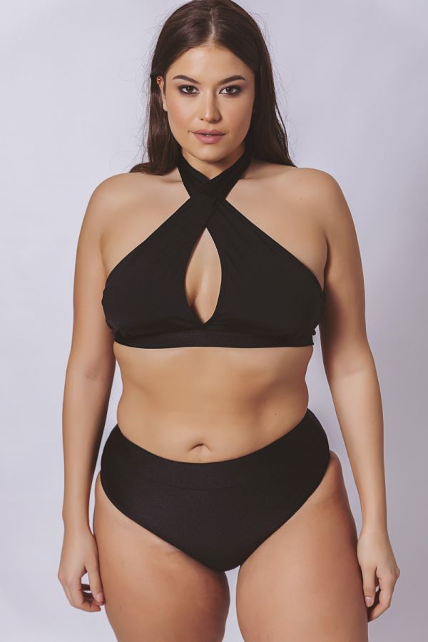 Bikini-top με χιαστί δέσιμο σε μαύρο χρώμα
