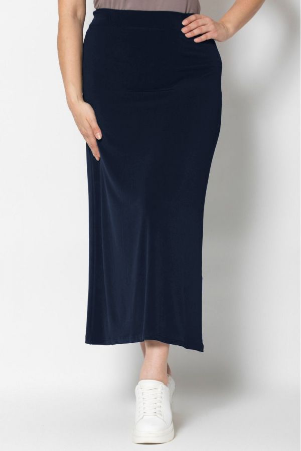 Μακριά φούστα εβαζέ σε light ποιότητα με λάστιχο στη μέση σε μπλε χρώμα 1xl,2xl,3xl,4x,5xl