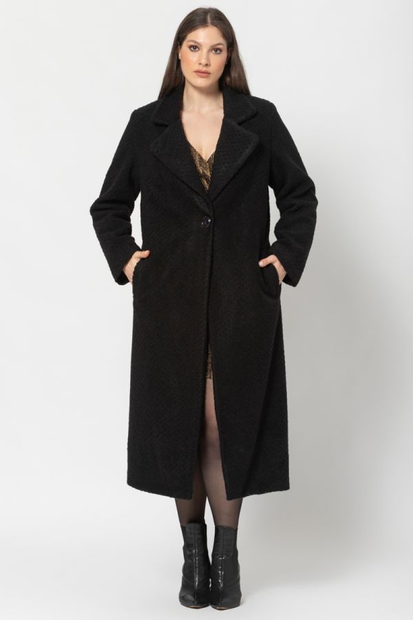 Μακρύ μπουκλέ παλτό με γιακά σε μαύρο χρώμα 1xl,2xl,3xl,4xl,5xl,6xl 