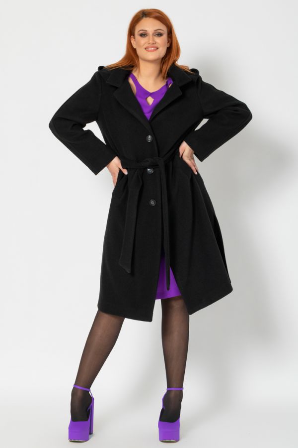 Μακρύ παλτό με κουκούλα σε μαύρο χρώμα