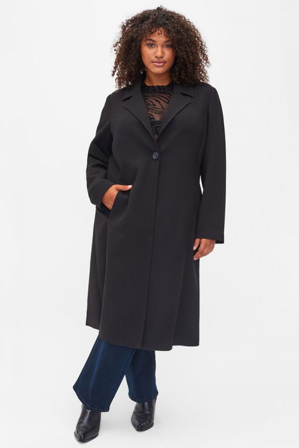Μακρύ παλτό με κουμπί σε μαύρο χρώμα
