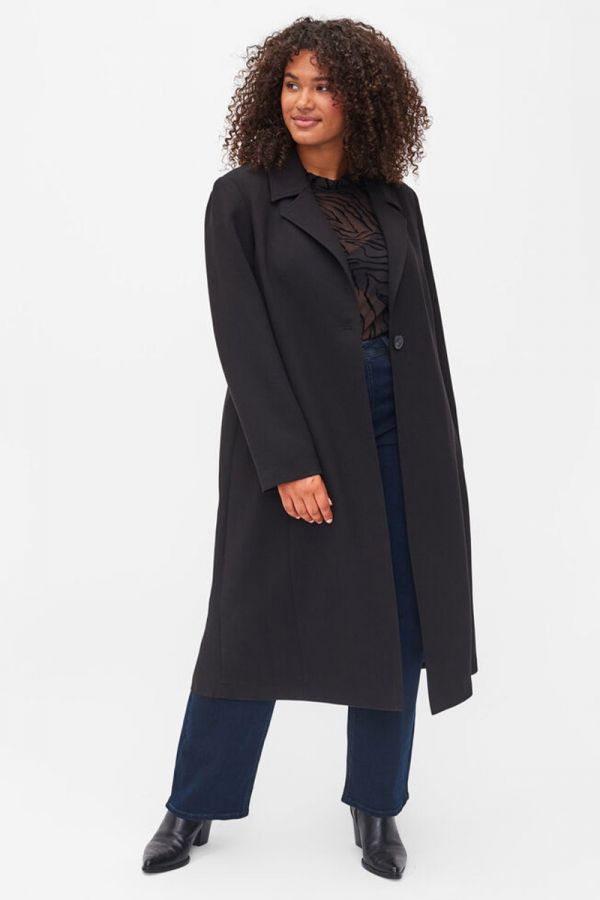 Μακρύ παλτό με κουμπί σε μαύρο χρώμα