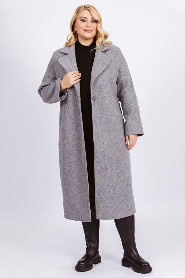 Μακρύ παλτό με μεγάλο πέτο σε γκρι χρώμα