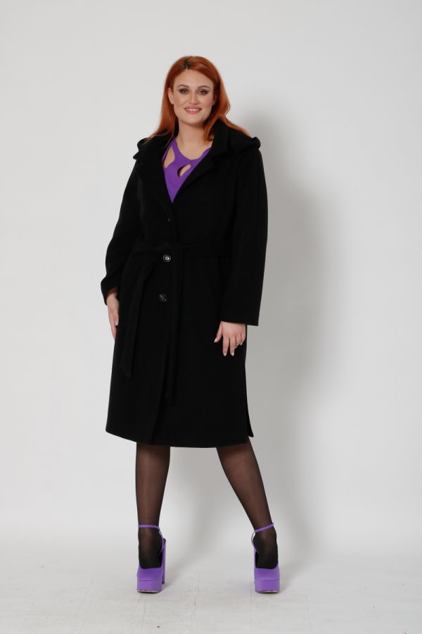 Μακρύ παλτό με κουκούλα σε μαύρο χρώμα 1xl 2xl 3xl 4xl 5xl