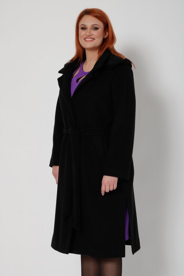 Μακρύ παλτό με κουκούλα σε μαύρο χρώμα 1xl 2xl 3xl 4xl 5xl