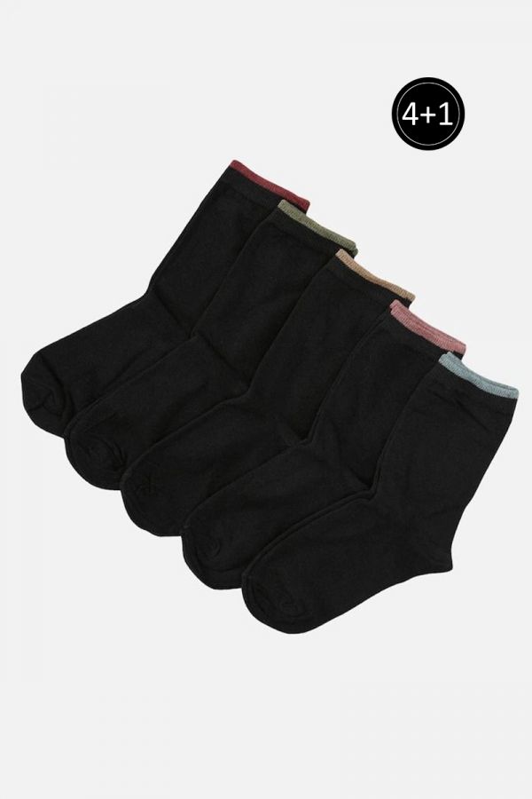 Μαλακές κάλτσες χρωματιστές στις άκρες σε μαύρο χρώμα (4+1)