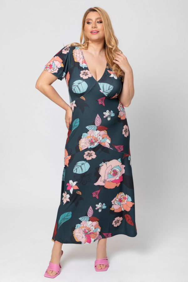 Maxi floral φόρεμα σε εμπριμέ χρώμα 1xl 2xl 3xl 4xl 5xl 
