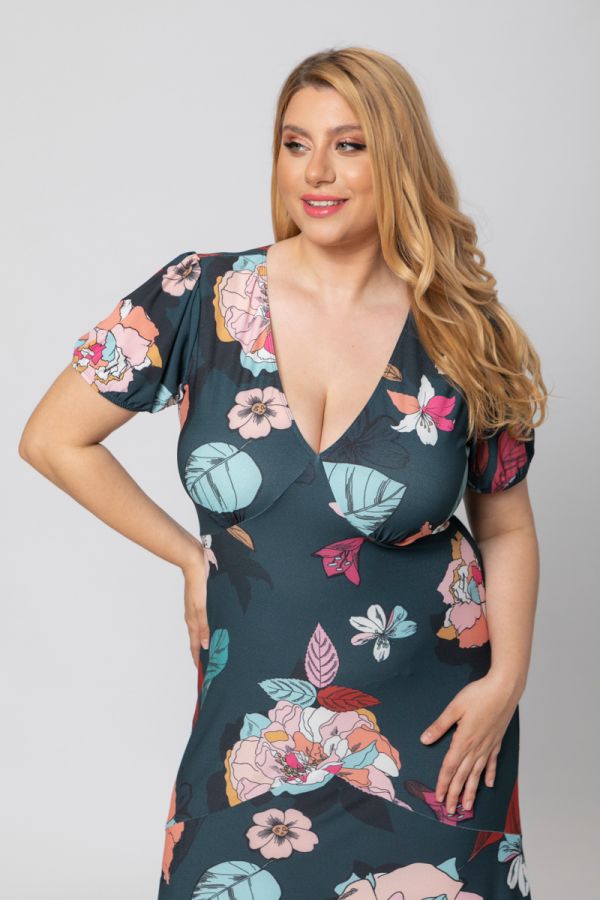 Maxi floral φόρεμα σε εμπριμέ χρώμα 1xl 2xl 3xl 4xl 5xl 