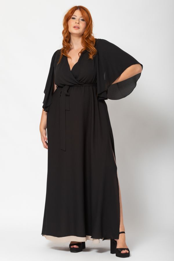 Maxi φόρεμα από μουσελίνα σε μαύρο χρώμα