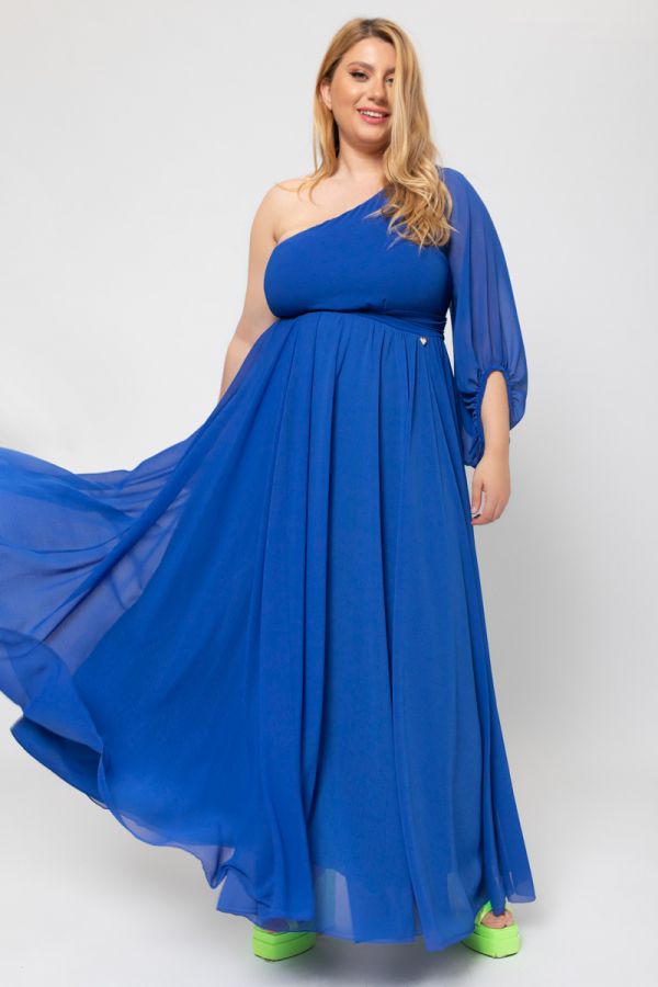 Maxi φόρεμα με έναν ώμο σε ρουά χρώμα 1xl 2xl 3xl 4xl 5xl 