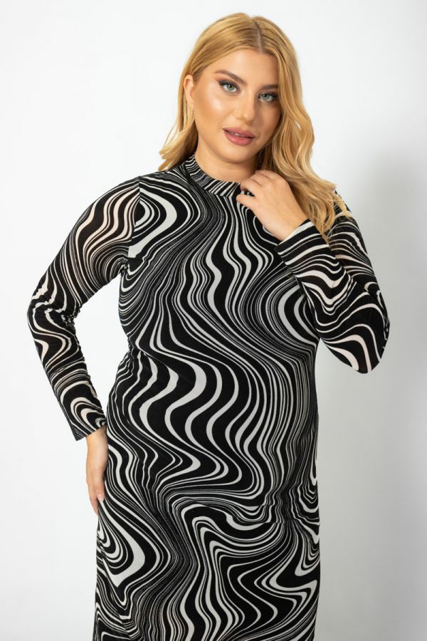 Maxi φόρεμα από τούλι με stracture print  σε μαύρο/άσπρο χρώμα 