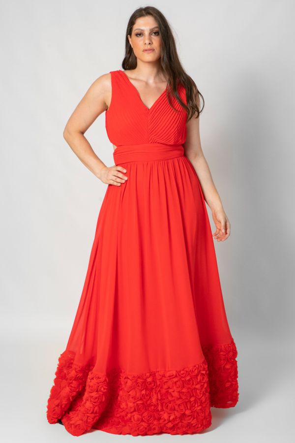 Maxi φόρεμα με cut out σε κόκκινο χρώμα