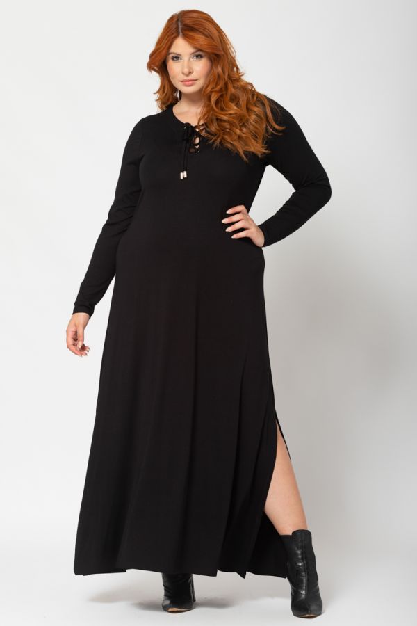 Maxi φόρεμα με δέσιμο στο μπούστο σε μαύρο χρώμα 1xl,2xl,3xl,4xl,5xl