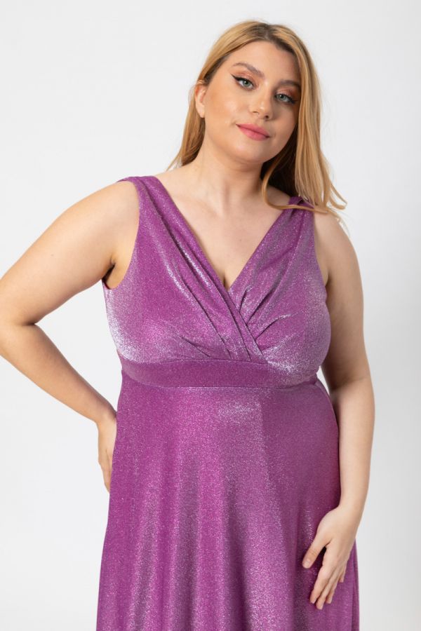 Maxi φόρεμα με glitter σε μωβ χρώμα