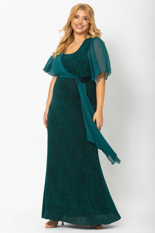 Maxi φόρεμα με glitter σε πράσινο χρώμα 