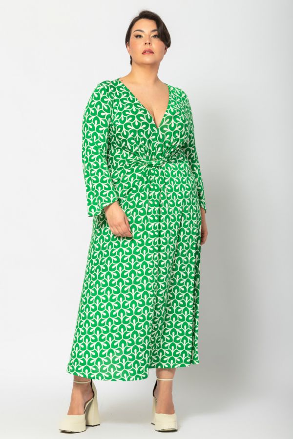 Maxi φόρεμα με κόμπο στο στήθος σε πράσινο χρώμα 1xl 2xl 3xl 4xl 5xl