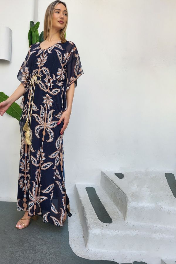 Maxi φόρεμα με lurex λεπτομέρειες σε μπλε/καφέ χρώμα