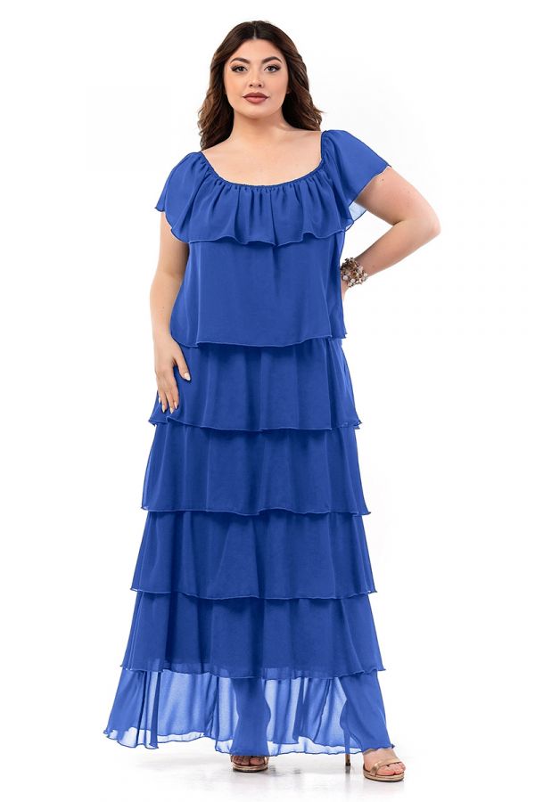 Maxi φόρεμα με overlay βολάν σε ρουά χρώμα