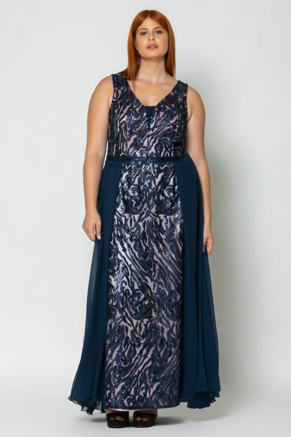 Maxi φόρεμα με παγιέτες σε μπλε σκούρο χρώμα 1xl,2xl,3xl,4xl,5xl