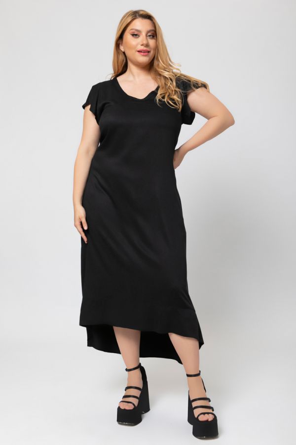 Maxi φόρεμα με βολάν στο μανίκι σε μαύρο χρώμα