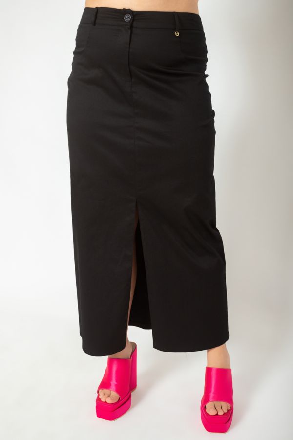 Maxi φούστα καμπαρντίνα με άνοιγμα σε μαύρο χρώμα