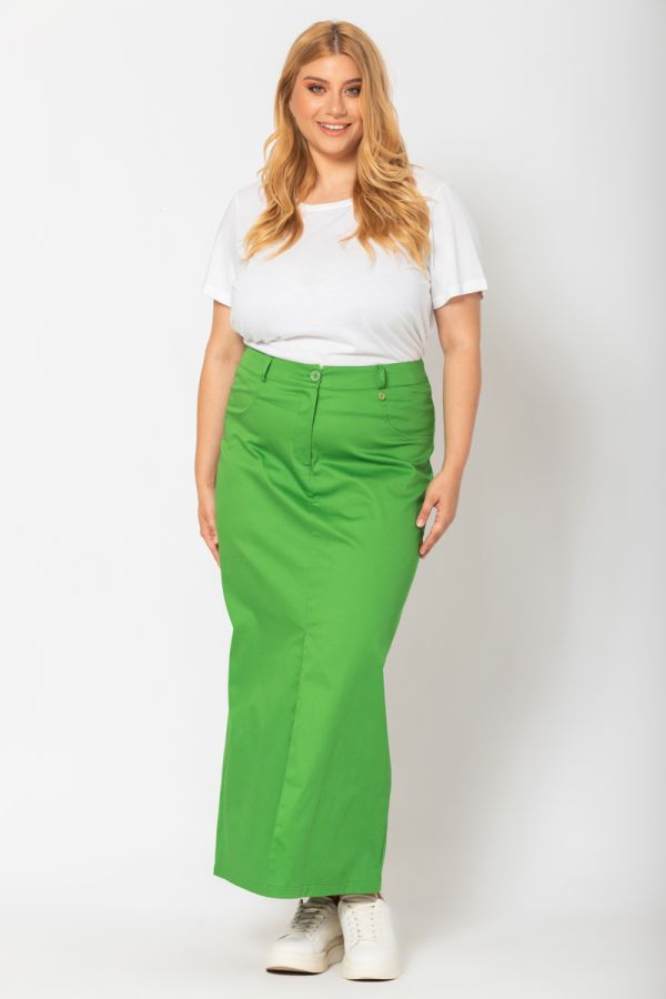Maxi φούστα καμπαρντίνα με άνοιγμα σε πράσινο χρώμα