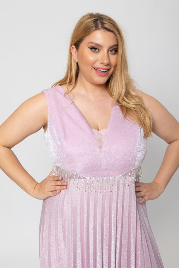 Maxi πλισέ φόρεμα με γκλίτερ σε ροζ χρώμα 1xl 2xl 3xl 4xl 5xl 
