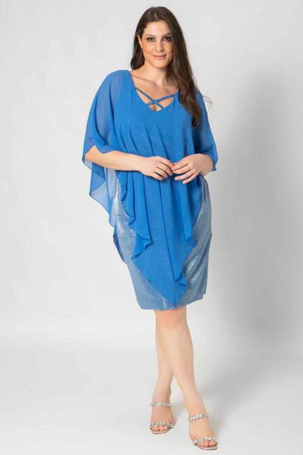 Midi διπλό φόρεμα με μουσελίνα σε ρουά χρώμα