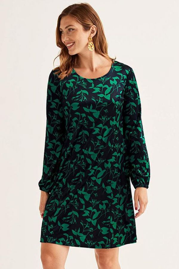 Mini εμπριμέ φόρεμα βελουτέ σε μαύρο/πράσινο χρώμα 1xl,2xl,3xl,4xl,5xl,6xl
