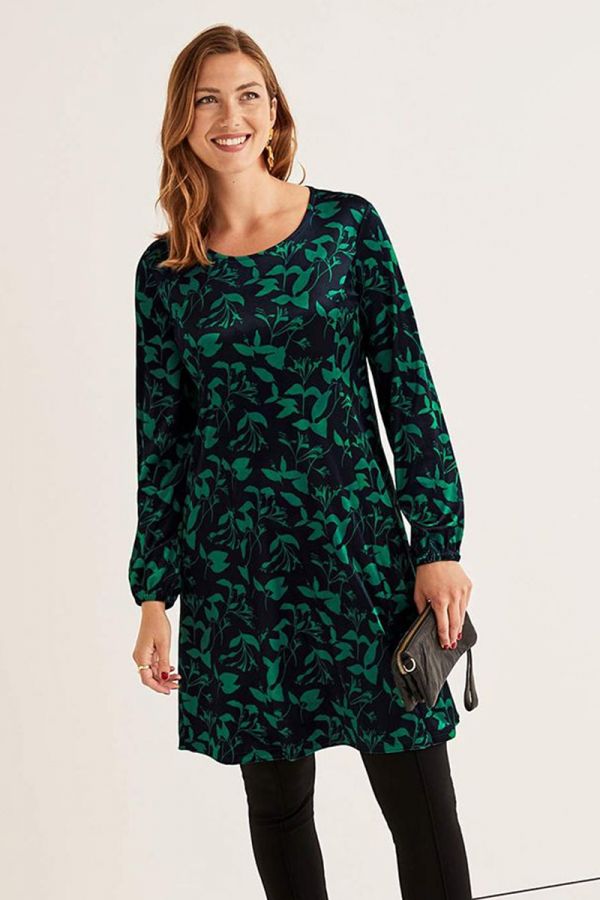 Midi εμπριμέ φόρεμα βελουτέ σε μαύρο/πράσινο χρώμα 1xl,2xl,3xl,4xl,5xl,6xl